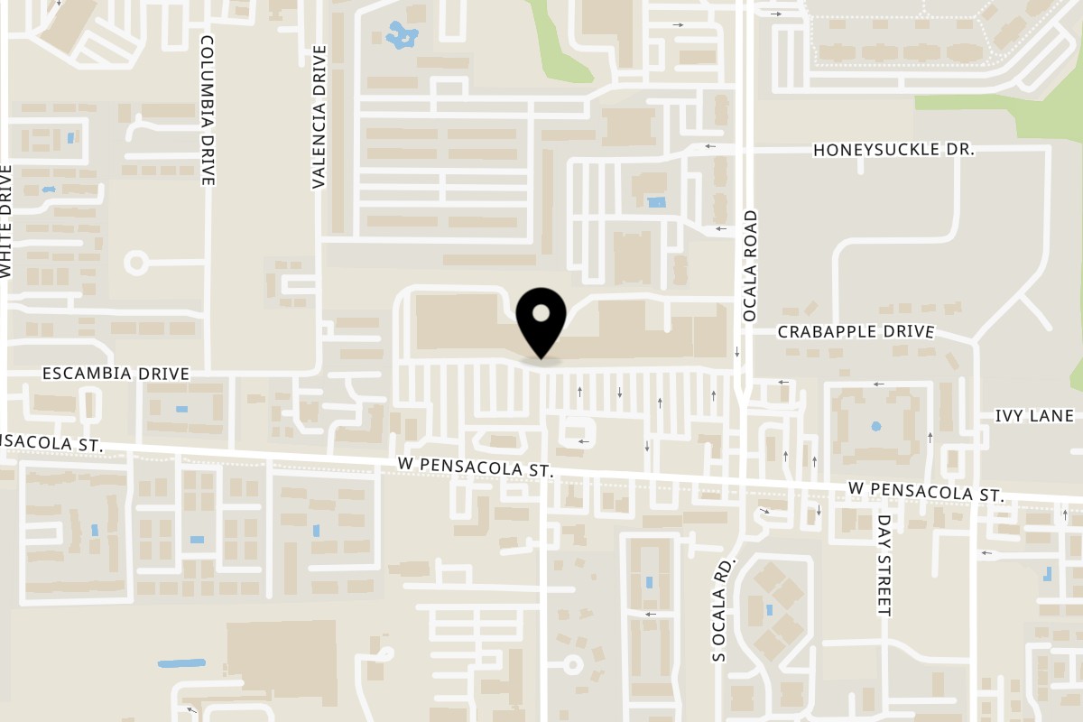 Map showing the location of Royal Thai and Sushi on 2020 W Pensacola St Space 150 in Tallahassee